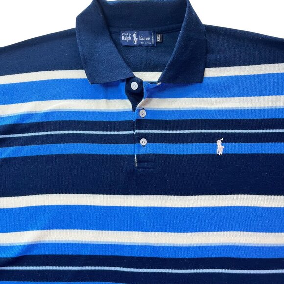 Ralph Lauren Polo Shirt XXXL Navy Blue Striped Short Sleeve Classic Fit Cotton B - Picture 2 of 9